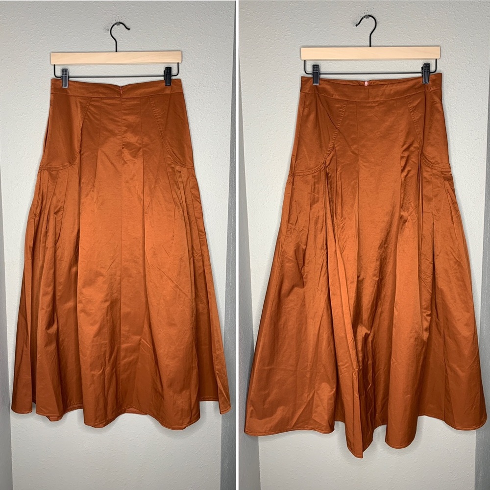 Kourt Maria Burnt Orange Pleated Midi Skirt